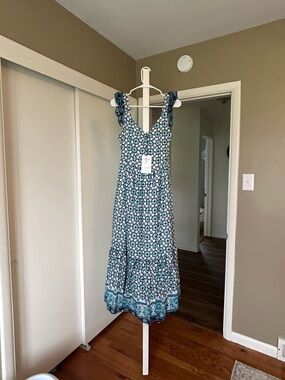 Lucky Brand Teal Floral Maxi Dress with Ruffle Straps
